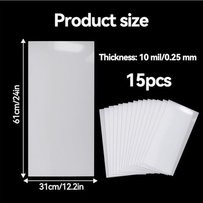 Klmnop 15 Sheets Mylar Sheet, 12 x 24 Inch/10 Mil, Milky Translucent PET Blank Stencil Sheet for Machines Cutting, Cut Tool Template Material, DIY Crafts Gift(10mil)