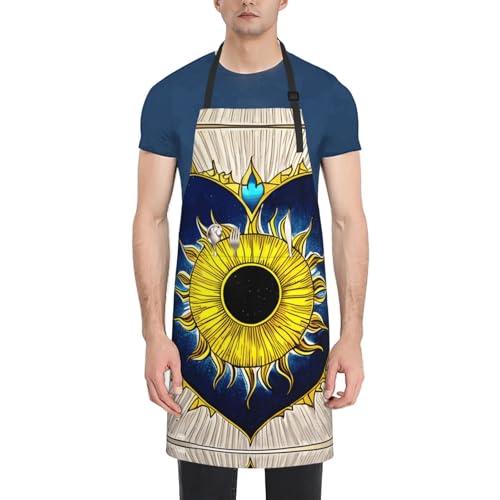 Cartoon heart sun Heavy Duty Waterproof Apron with Pockets for AdultsResistant Grilling, Gardening, Painting - color: Cartoon Heart Sun