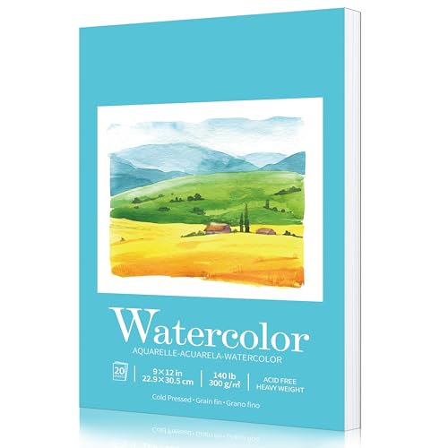 Watercolor Pad for Painting Practice,9"x12",Cold Pressed,Acid Free,Pad for Watercolor Paint,Pencil,Ink,Pastel and Acrylic,Watercolor Sketchbook,20 Sheets,White - size: 1PCS