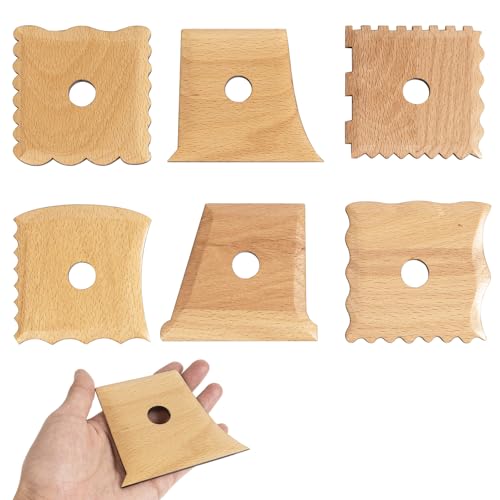 DIYOOHOMY 6 Pcs Wooden Pottery Ribs Trimming Tools, Beech Wood Clay Foot Shaper Set for Wheel Throwing Carving Sculpting Texturing, Pottery and Ceramics Clay Tools Supplies - color: wood-6