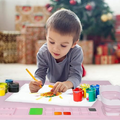 Silicone Painting Mat with Paint Trays and Brush Cleaner Cup, Waterproof Art Mat for Kids Adults DIY Crafts, Non-Stick Craft Mat for Table Protection, Blue - color: Orange