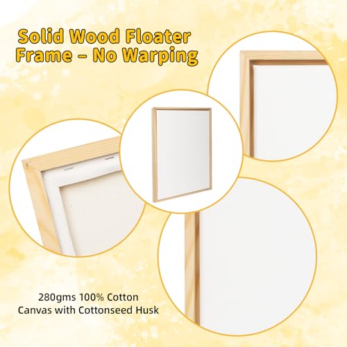 4 Pack 11 x 14 inch Floater Frame Canvas –Gallery Wrapped Canvas Set | 100% Cotton & Cottonseed Husk, Triple Primed, No Bleed, Warp Resistant for Oil and Acrylic – Ready to Hang, No Drill Needed - color: Light Brown, size: 4pk-11x14 in