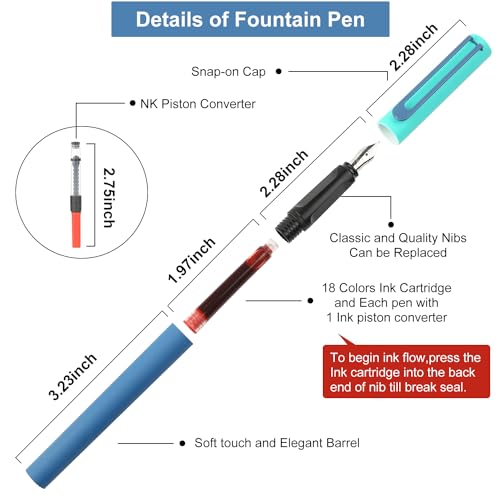 Calligraphy Fountain Pen Set - 5 Different Nibs and 18 Ink Cartridges, Calligraphy Set for Beginners - MU-20