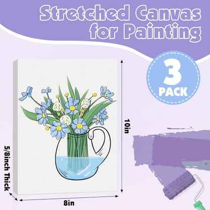 ESRICH Stretched Canvas for Painting, 3 Pack 8x10 Canvas Value Pack, Primed Acid-Free Cotton Blank Canvas, Paint Canvases for Oil & Acrylic Paint. - size: 8x10in 3pack
