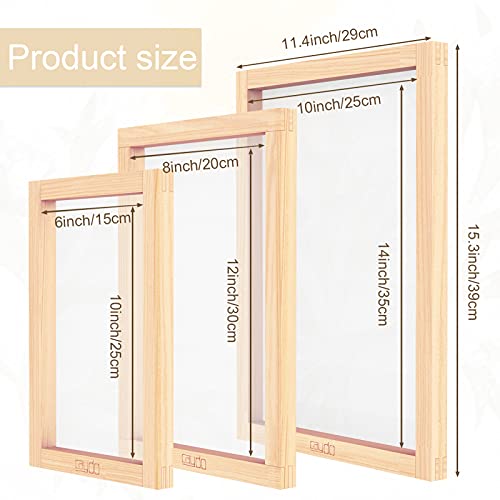 Caydo 6 Pieces 3 Size Wood Silk Screen Printing Frame with Mesh for Screen Printing, 10 x 14 Inch, 8 x 12 Inch, 6 x 10 Inch