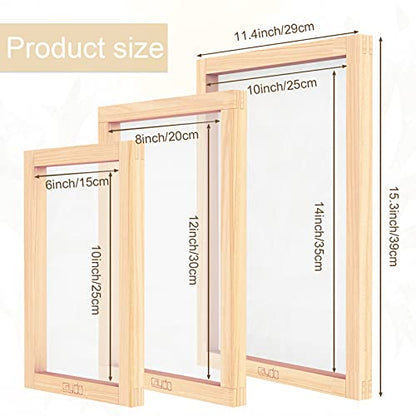 Caydo 6 Pieces 3 Size Wood Silk Screen Printing Frame with Mesh for Screen Printing, 10 x 14 Inch, 8 x 12 Inch, 6 x 10 Inch