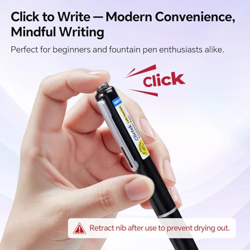 WRITECH Fountain Pen Left Handed: Retractable Style Black Ink Set Fine Nib, Includes 5 Ink Cartridges for Smooth Writing Calligraphy Journaling - color: Black