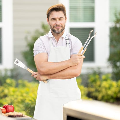 Adjustable Bib Apron 100% Polyester Kitchen Aprons Waterdrop Resistant Aprons with Adjustable Strap, Pockets & Long Ties - color: White, style: Pack of 12