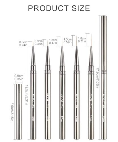 KADS Fine Liner Nail Brush Metal Handle Nail Painting Design Brush Drawing Pen 6mm 9mm 12mm 15mm 18mm (15mm) - color: 15mm (Single)