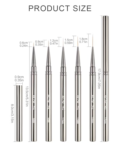 KADS 18mm Nail Liner Brush Ultra Thin Stripe Pen Fine Line Drawing Manicure | metal handle nail liner brush,ultra-fine bristles, thin line drawing for gel polish striping, floral & detail nail art design - color: 18mm (Single)