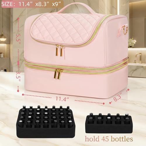 Nail Polish Organizer Case Holds 45 Bottles & Nail Lamp, Large Capacity Nail Tech Bag, Portable Nail Supplies Storage for Travel, Manicurist & Nail Artist Gift