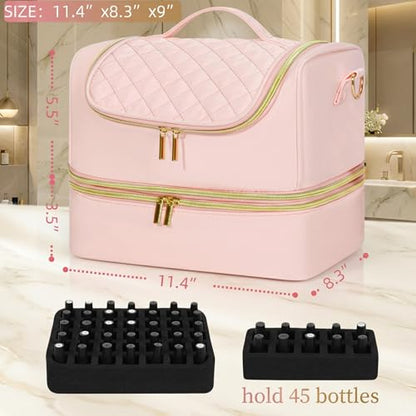 Nail Polish Organizer Case Holds 45 Bottles & Nail Lamp, Large Capacity Nail Tech Bag, Portable Nail Supplies Storage for Travel, Manicurist & Nail Artist Gift