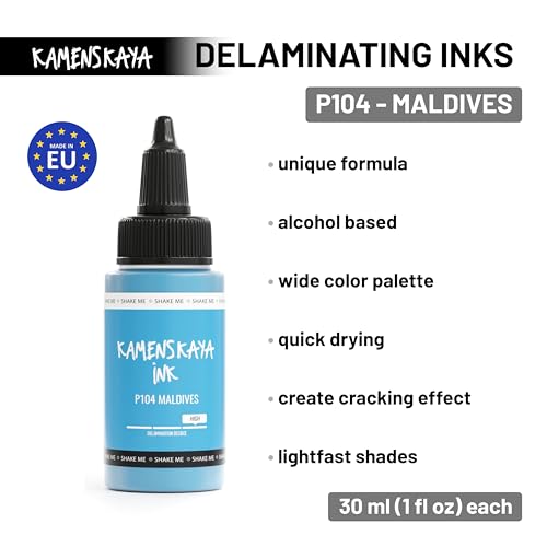 KAMENSKAYA Delaminating Alcohol Inks - Self-Splitting Alcohol Ink P-104 'Maldives' - 1 fl oz (30 ml) - color: P-104 'Maldives'