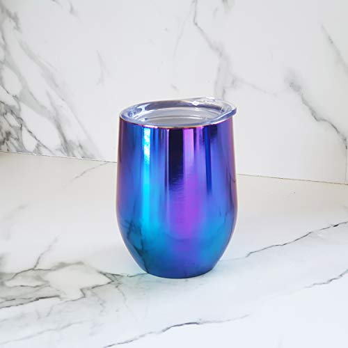CHILLOUT LIFE 12 oz Stainless Steel Wine Tumbler with Lid - Double Wall Vacuum Insulated Wine Cup Glass Keeping Cold & Hot for Coffee, Champagne, Cocktails, Ice Cream - Dishwasher Safe Color - color: Magic Blue, style: 1 Pack