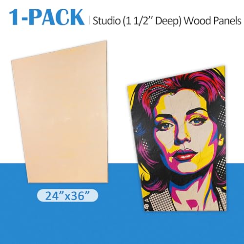 Falling in Art 1 Pack Unfinished Trapezoid Wooden Canvas Panels, 24x36 Gallery Birch Wood Panels, 1 1/2" Deep Art Cradle Boards for Acrylic Painting, Pouring and Burning