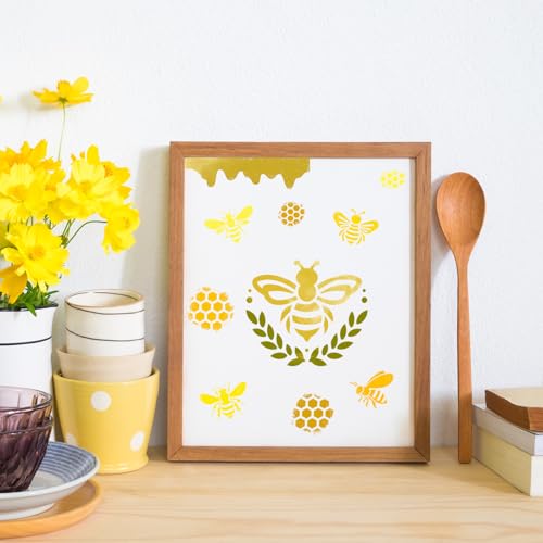 JarThenaAMCS 16Pcs Bee Stencils Assorted Bee Honeycomb Templates Stencils Reusable Summer Plastic Drawing Painting Template for DIY Art Craft Painting on Wood - style: Bee