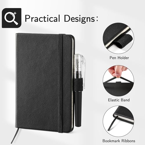 NETANY 4 Pack Small Notebook Pocket Notebook, A6 Mini Leather Hardcover Journal, 3.7" X 5.7", 416 Pages Note Pads, Black - color: Black