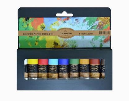 Charvin Extra-Fine Artists' Acrylic Paints - Luxurious Professional Artist Paint Created to Mimic The Colors of Nature - [Basic Set of 9-20ml Tubes] - color: Basic Set of 9 - 60ml Tubes
