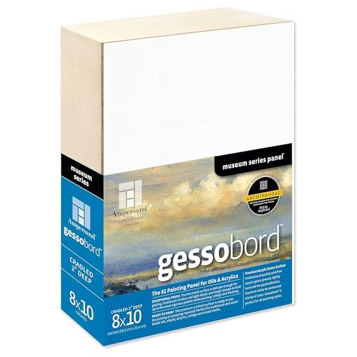 Ampersand Art Supply Museum Series Gessobord | 8x10 | 2" Cradled Profile | Gesso Wood Painting Panel for Oil and Acrylic Paint & Mixed Media | Canvas Panel Alternative in Professional Art Supplies - size: 8" x 10", style: 2 Inch Cradle