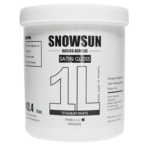 SNOWSUN Basics Titanium White Acrylic Paints, Large Bulk Acrylic Paint (42.4 oz, 1000ml) Non Toxic Gloss Heavy Body Art Paint for Multi-Surface, Ideal for Canvas Wood Ceramic Fabric and Nail Art Leather, Stone Craft, for Artists & Beginners - color: titan