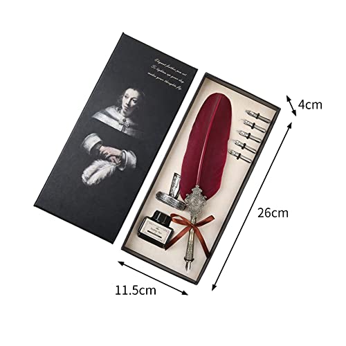 Surakey Writing Quill Pen Feather Pen Calligraphy Ink Dip Pen Set Luxury Vintage Signature Fountain Pen Gift Kit with Pen Stand Holder for Writing,Invitation Letters,Diary, Postcard (Black)