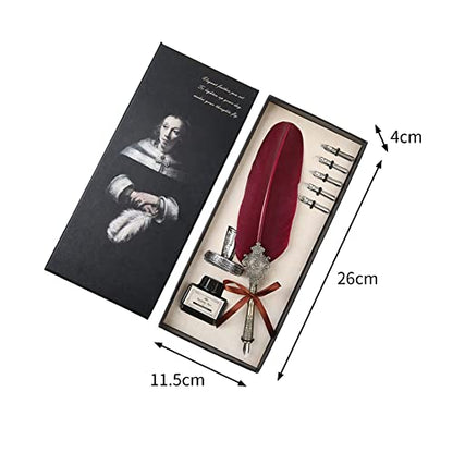 Surakey Writing Quill Pen Feather Pen Calligraphy Ink Dip Pen Set Luxury Vintage Signature Fountain Pen Gift Kit with Pen Stand Holder for Writing,Invitation Letters,Diary, Postcard (Black)