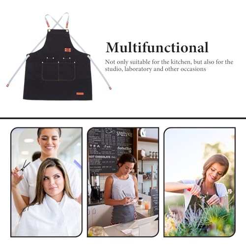 Waterproof Thickened Large Canvas Apron with Tool Pockets Oil-proof Crossback for Men Women Gardening Cooking Grilling Black
