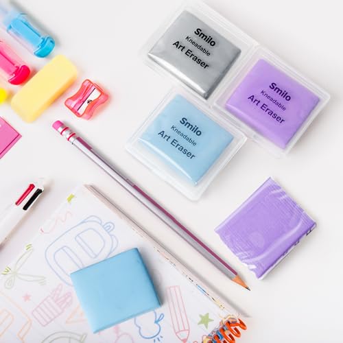 Smilo 8-Pack Gray Kneaded Erasers | Moldable & Dust-Free Putty Eraser | No Smudge Art Eraser with Case for Drawing - color: Gray