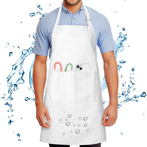Chef Apron for Men and Women Wash Free Bib Apron with 2 Pockets Water & Oil Proof Adjustable Aprons - color: White