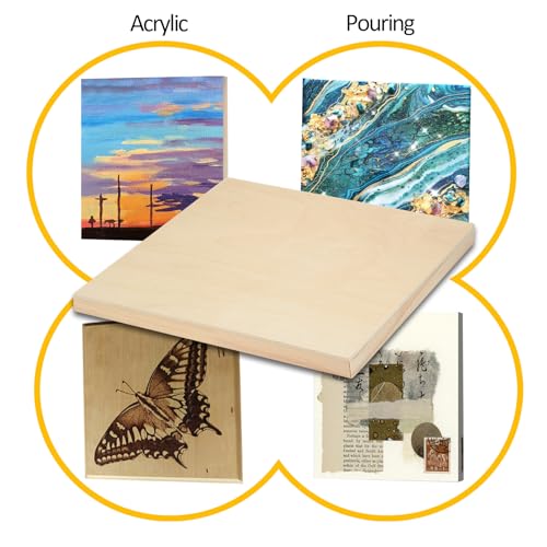 Falling in Art 2 Pack Unfinished Wooden Canvas Panels, 12x12 Gallery Birch Wood Panels Kit, 1 1/2" Deep Art Cradle Boards for Acrylic Painting, Pouring and Burning - size: 12*12 2 Pack