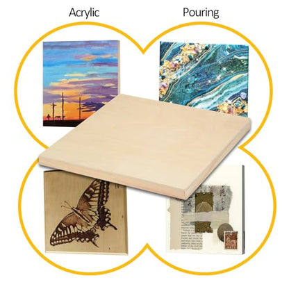 Falling in Art 2 Pack Unfinished Wooden Canvas Panels, 5x5 Gallery Birch Wood Panels Kit, 1 1/2" Deep Art Cradle Boards for Acrylic Painting, Pouring and Burning - size: 5*5 2 Pack