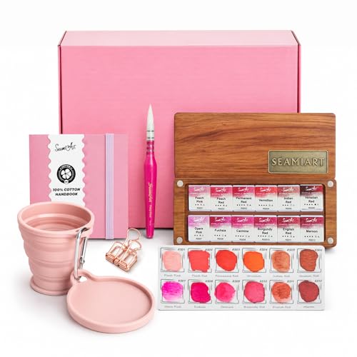 SEAMIART Professional Watercolor Paint Set - Floral Red Tones Portable Watercolor Travel Set with 12 Colors, Painting Kit for Portraits, Florals & Manga Art - Gift Idea for Art Lovers - color: Rose-red