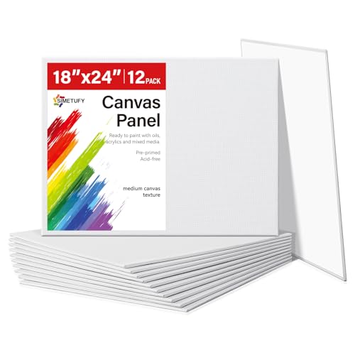 Simetufy 18x24inch 12Pcs Large Flat Canvas Boards Panels for Painting, Gesso Primed Acid-Free 100% Cotton Art Boards for Acrylics Oil Watercolor Tempera Paints - size: 18"x24"