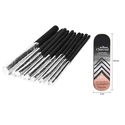XGOPTS Willow Vine Sketch Charcoal Sticks Tin Box Set of 10 Compressed Assorted Artist Pencils Medium Black Students Beginners Painter Art Supplies for Drawing Blending Shading Sketching, 4.5-9mm Dia
