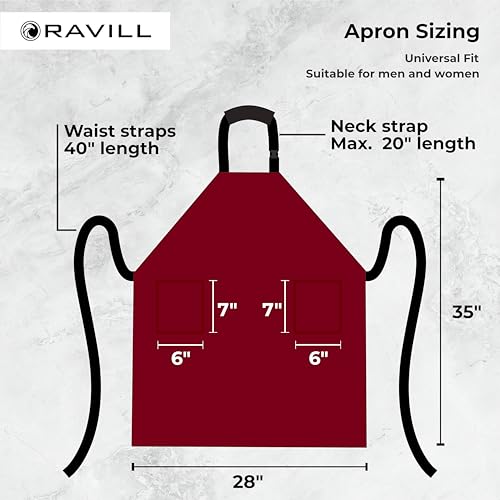 Ravill Waterproof Apron For Men and Women - 2 Pockets - 35" Long Multi Purpose Work Aprons for Dishwashing, Dog Grooming - color: Red