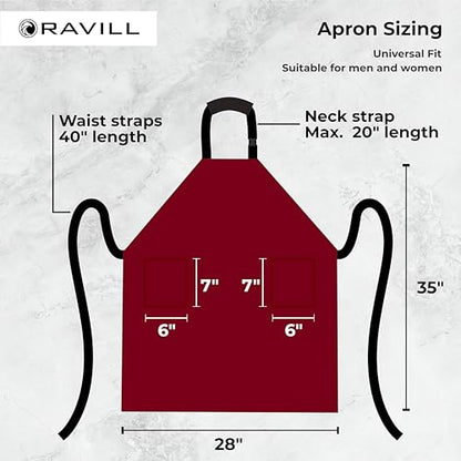 Ravill Waterproof Apron For Men and Women - 2 Pockets - 35" Long Multi Purpose Work Aprons for Dishwashing, Dog Grooming - color: Red