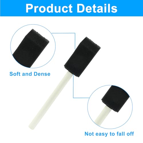 10 Pcs 1Inch Foam Paint Brushes, Sponge Paint Brush with Wooden Handle, Foam Brushes for Painting(Black)