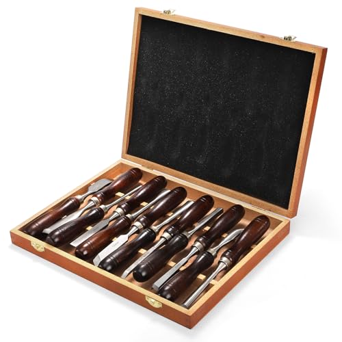 Covzoe 12 Pieces Wood Chisel Set, Woodworking Carving Tools with Wooden Box, CR-V Steel Edge Blade with Premium Wood Handle, Professional Wood Gouge Turning Tools for Craftsman Carpenter Beginners