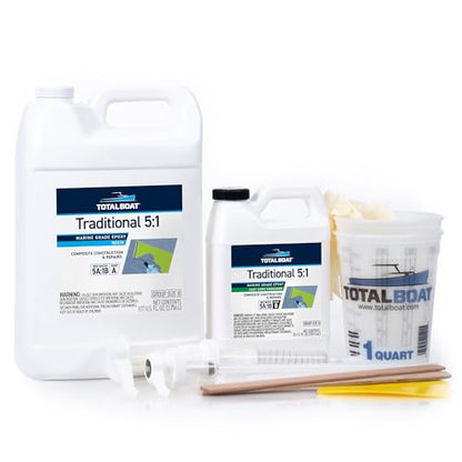 TotalBoat 5:1 Marine Epoxy Resin Kit for Bonding, Filleting, Coating, and Laminating - Use for Fiberglass, Wood, Carbon Fiber, Boat Building, Repairs, Woodworking (Gallon, Fast Hardener, Pumps) - size: Gallon, style: Fast