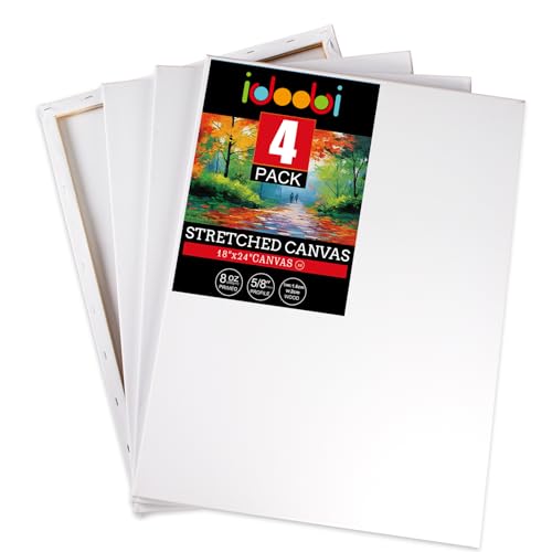 4 Pack 18x24 Stretched Canvases for Painting 100% Cotton Large Canvas Boards for Painting, White Painting Canvas for Oil, Acrylic Paint & Other Painting Media - size: 18x24 (4Pack)