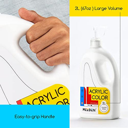 MEEDEN 2-Pack Titanium White Acrylic Paints with Pump Lids, 1/2 Gallon (2L /67.6 oz.) Heavy-Body Non-Toxic Rich Pigment Color, Perfect for Art Class, Wall Painting, Painting Party & Creative DIY - color: Titanium White,2-pack