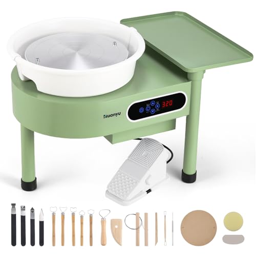 Huanyu Pottery Wheel Machine 12in with Bat System Detachable Extended Tray, Electric Pottery Forming Machine Foot Pedal & LCD Screen 350W Art Clay DIY Sculpting Tool Kit
