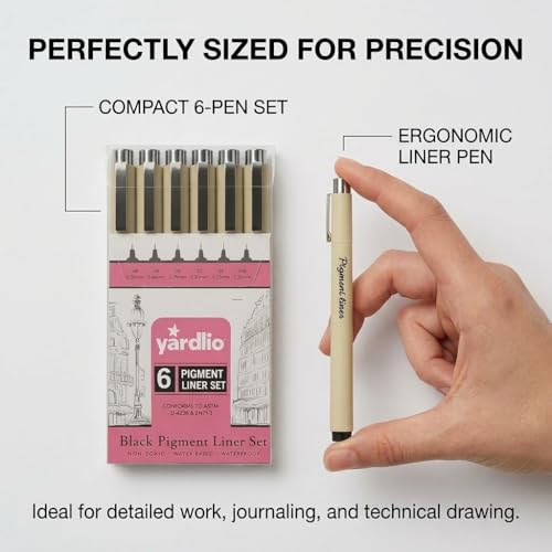 Yardlio Pen Set - 6 Fineliner Pens for Journaling, Writing, and Drawing - Nice Pens for Art, Journals, & Creative Work - Best Pens for Sketching and Journaling