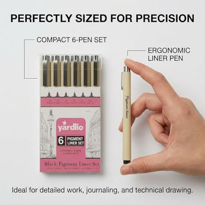 Yardlio Pen Set - 6 Fineliner Pens for Journaling, Writing, and Drawing - Nice Pens for Art, Journals, & Creative Work - Best Pens for Sketching and Journaling
