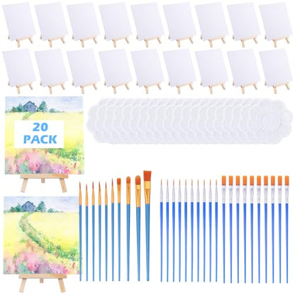 20 Pack 5.9In Canvas Boards for Drawing, Mini Painting Canvas with Easel Set, Painting Kits