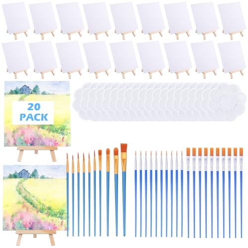 20 Pack 5.9In Canvas Boards for Drawing, Mini Painting Canvas with Easel Set, Painting Kits