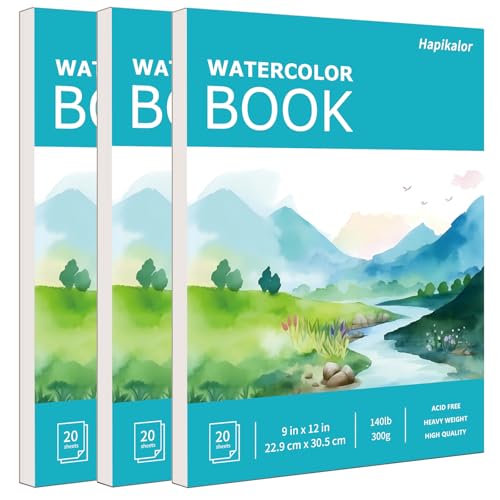 Hapikalor 3-Pack 9"x12"Watercolor Paper Pad, Bulk College Essentials, Teacher Classroom Must Have, 140lb/300gsm Art Watercolor Paper, Art Supplies for Adults Kids, Back to School Supplies, Teal - color: Teal, size: 9" x 12"(Pack of 3) Pad
