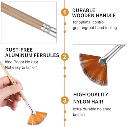 Prasacco 5 Pieces Fan Brush for Painting, Oil Acrylic Paint Brushes Artist Fan Brushes Nylon Hair Long Wood Handle Painting Brush for Acrylic Watercolor Oil Gouche Painting (2/4/6/8/10#) - color: Light Brown