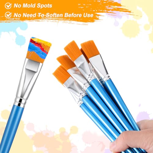 10 Pcs Flat Paint Brushes for Acrylic Painting 1 Inch Flat Watercolor Brushes Blue Nylon Bristles Paint Brushes with Wooden Handle for Watercolor Oil Crafts Face Body Art Professional Artist Brushes
