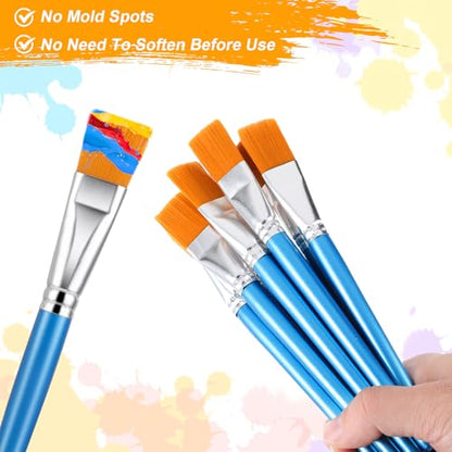 10 Pcs Flat Paint Brushes for Acrylic Painting 1 Inch Flat Watercolor Brushes Blue Nylon Bristles Paint Brushes with Wooden Handle for Watercolor Oil Crafts Face Body Art Professional Artist Brushes